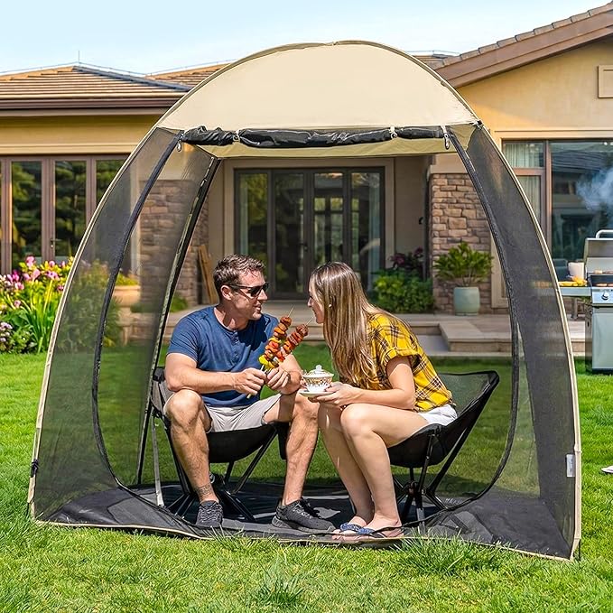 Alvantor® Pop Up Screen House Tent, Snap-fit Mesh Screen Gazebo with Peaked Roof, Portable Screen Room Canopy Shelter with Sandbags for Camping, Backyard, Picnic