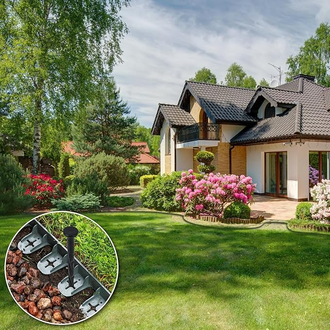 Landscape Edging Stakes, 170 Pcs 8" Plastic Garden Spikes, Spiral Nylon Anchoring Spikes for Paver Edging, Weed Barriers, Artificial Turf, Tent, Grass Pathway and More, Black