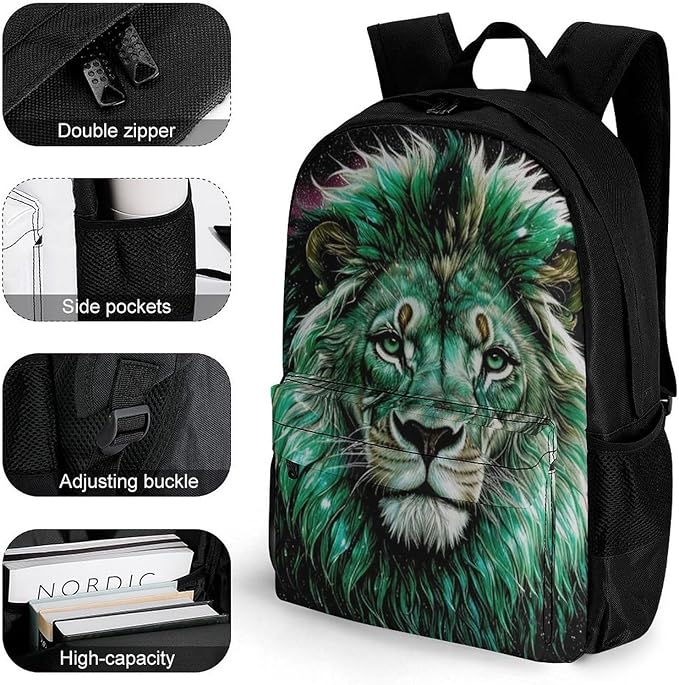 Supdreamc Rucksacks Multipurpose Anti-Theft Big Capacity Bookbag, Abstract Galaxy Lion Head Art Travel Hiking Camping Rucksack With Padded Straps