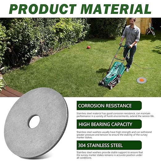 Stainless Washers Localization 4 Inch for Low Profile Survey Stakes Property Line Markers, Improve The Visibility of The Survey Maker Stakes, Stainless Washers Holes 0.78 Inch, 4 Pack.