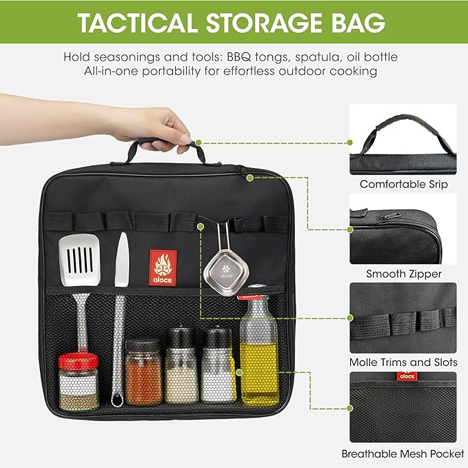 Alocs Grill Pan, Lightwight 2.2 Pounds Griddle Pan for Stove Top, 12.6'' Non-Stick Frying Pan, Pancake Griddle with Storage Bag for Indoor Cooking, Induction, Outdoor Camping BBQ and Campfire