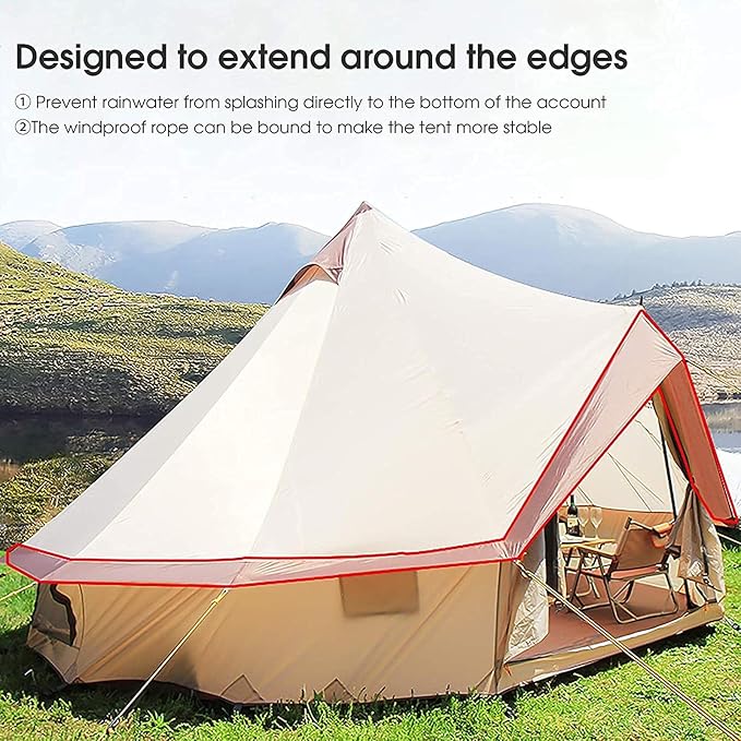Tent Canvas Tent with Stove Hole Cotton Canvas Tents Yurt Tent for Camping 4-Season Waterproof Tent for Family Camping Outdoor Glamping, Luxury Teepee