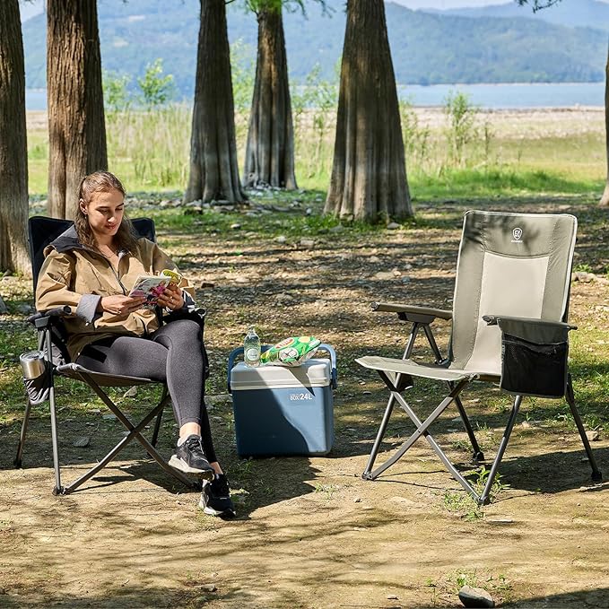 EVER ADVANCED Reclining Camping Chairs for Adult Lightweight, Folding Recliner Chair with Adjustable Back, 4-Level Lounge Chairs, Portable Lawn Chairs for Patio Balcony, Supports 350lbs Green