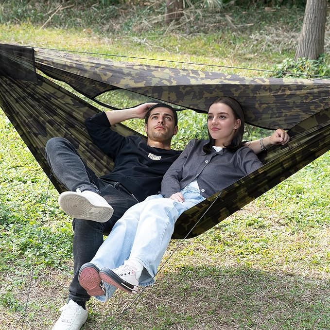 Camping Hammock with Mosquito Net and Sunshade, Backpacking Hammock with Ridge Rope Tree Straps, Lightweight Portable Hammocks for Outside, Hiking, and Travel