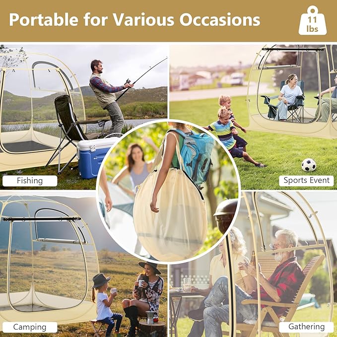 Tangkula All Weather Pop Up Instant Tent for 5-6 People, With Waterproof Tarp Floor, Outdoor Clear Bubble for Sports Events, Fishing, Camping, Cheering (6x5.4Ft)