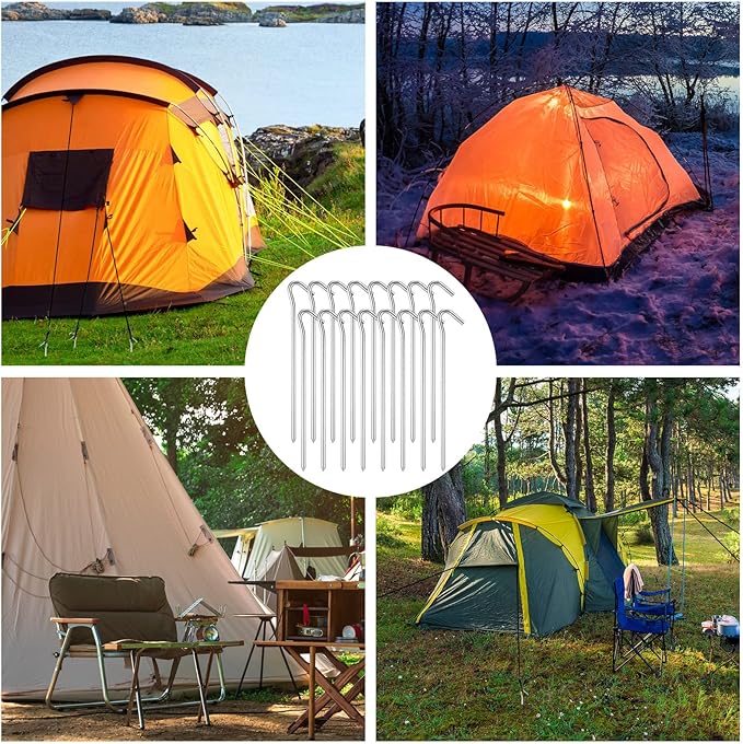 Inflatable Yard Stakes for Inflatables, Metal Tent Stakes Heavy Duty and 5 Feet Tethers with Hooks for Holiday Inflatable Decorations Camping Xmas Decoration(64 Pcs)