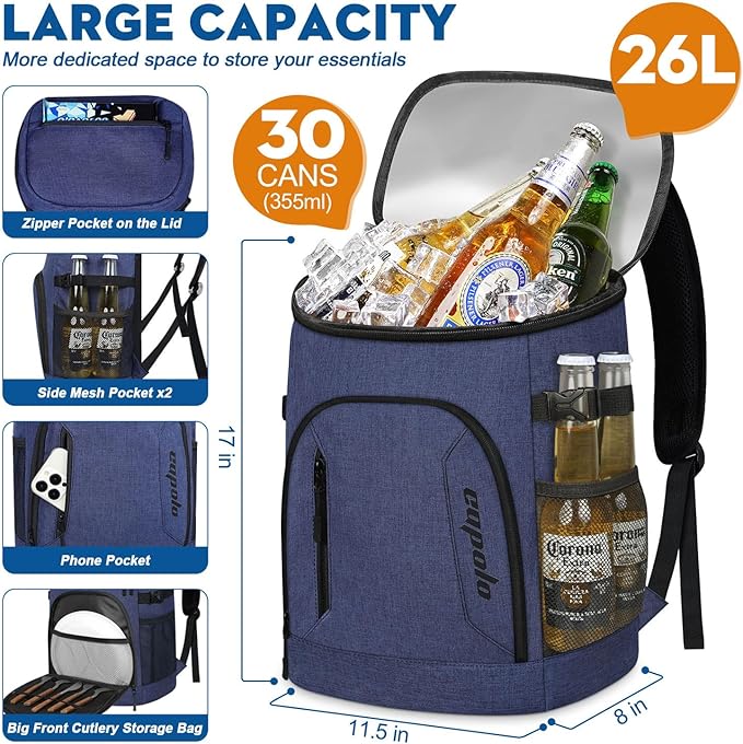 Capolo Cooler Backpack for Men Women Insulated Backpack Cooler Leak Proof Thermal Bag Beverage Soft Cooler Bag Lunch Backpack for Camping 30/45 Cans