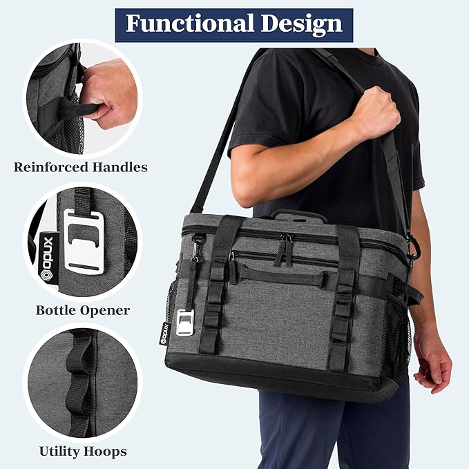 OPUX Cooler Bag, 48 Cans Insulated Soft Collapsible Portable Cooler, Soft Sided Leakproof Cooler for Beach Camping with Shoulder Strap, Ice Chest for Travel Road Trip Picnic, Charcoal Gray