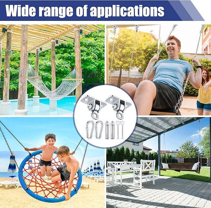 Tandefio 6 Sets of Robust Swing Hangers for Wooden Concrete Set with Swing Hook Screw Bolt Washer Swingset Accessory for Porch Patio Yoga Indoor Outdoor,Over 1800 lb Capacity (Stainless Steel Color)