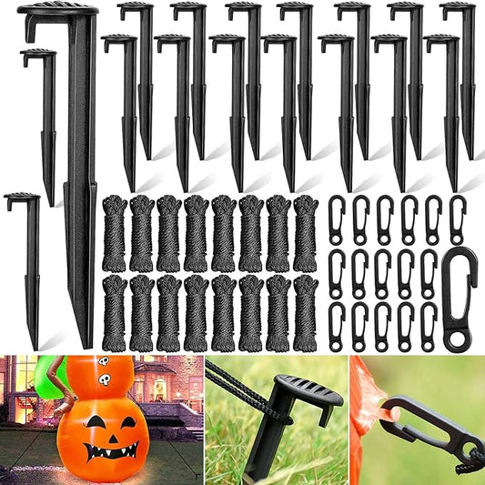 66 Pieces Inflatable Stakes and Tethers, Halloween Landscape Anchoring Stake Pack, Plastic Inflatable Spikes, Replacement Ground Stakes, Christmas Inflatable Decoration Accessories for Outdoor Garden