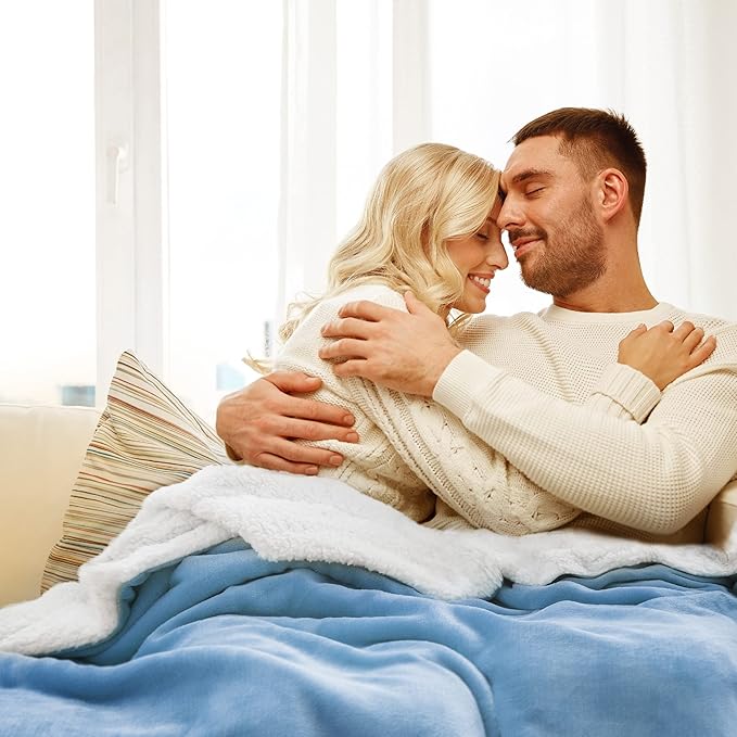 Bedsure GentleSoft Sherpa Fleece Blankets King Size for Bed - Thick and Warm, Soft Fuzzy Plush King Blanket for Winter, Washed Blue, 108x90 Inches