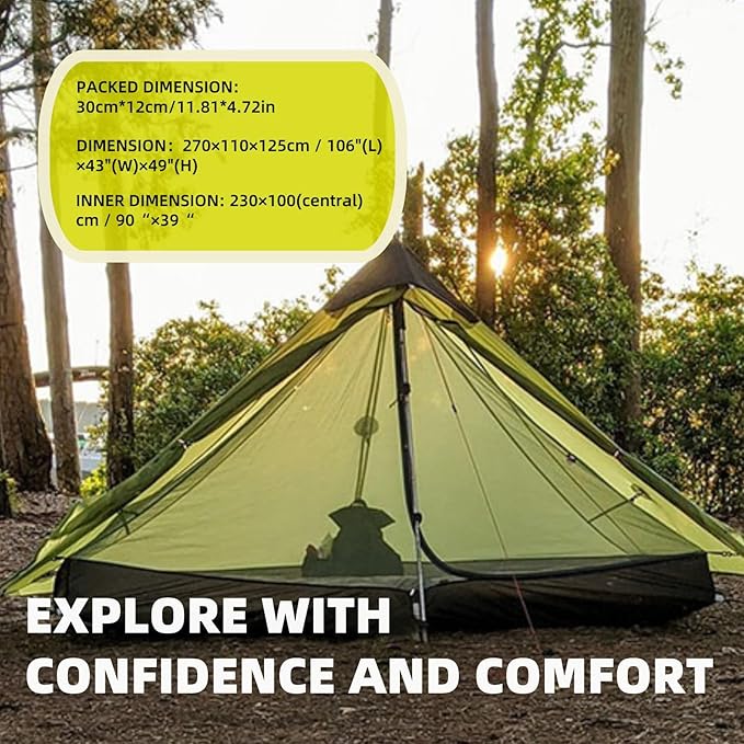 3FULGEAR Ultralight Tent for Backpacking, LANSHAN 1 Trekking Pole Tent 1 Person 3/4 Season Lightweight Easy Set Up Double Layer Shelter Waterproof Tents for Camping Hiking Outdoor Mountaineering