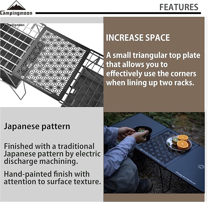 camping moon Connecting Top Plate Half size for Field Rack Leaf Design Aluminum Black T-2309-C