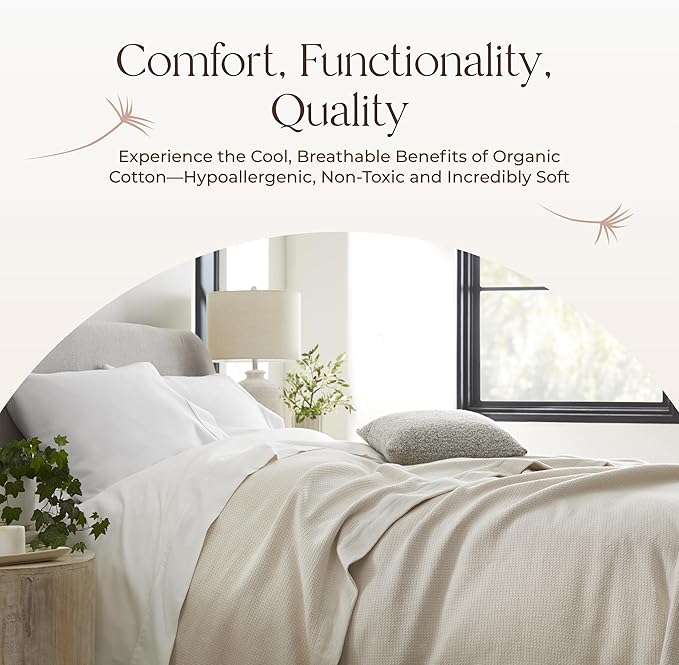 100% Organic Cotton Blanket - GOTS & Fairtrade Certified Organic Cotton Throw Blanket for Bed with Soft Warm & Breathable Single Knit Weave - Great as Bedspread or Coverlet (Natural, King/Cal King)