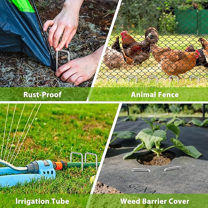 Landscape Staples 12 Inch, 50 Pack 8 Gauge Galvanized Garden Staples U-Shaped Landscape Stakes, Heavy Duty Ground Stakes for Outdoor Decorations, Weed Barrier Fabric, Irigation Tubing, Tent