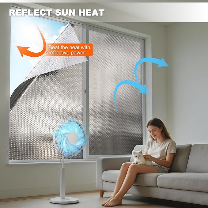 Window Insulation for Summer Heat,Bubble Reflective Insulation Roll 16" x 10 FT, Reflective Window Film Heat Blocker, Garage Insulation, RV Window Insulation.