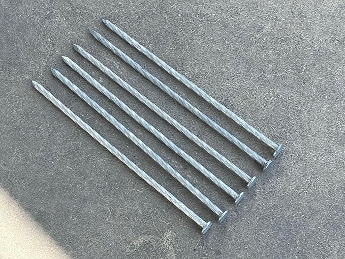 Sandbaggy Spiral Landscape Timber Spikes - Hot Dipped Galvanized Steel Nails - Landscaping Stakes, Artificial Turf Pins (8 inch - 4 Gauge Steel, 50, Count)
