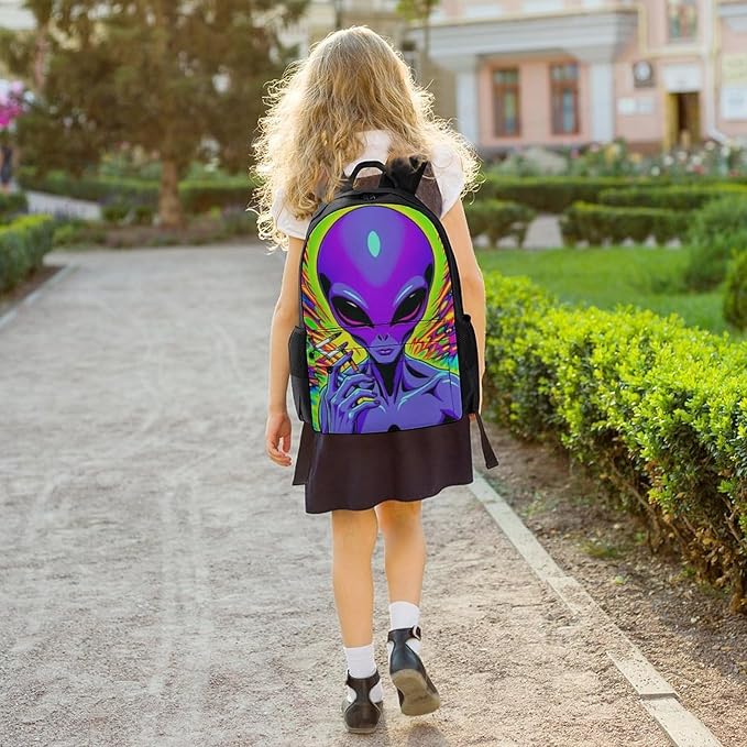 Rucksacks Polyester Anti-Theft Multipurpose Trippy Alien Art Carry On Bag Large Capacity Gym Outdoor Hiking Backpack With Smooth Zippers