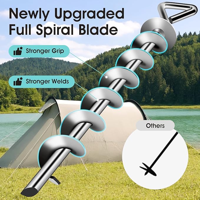 Ground Anchors Screw in, Heavy Duty Ground Trampoline Stakes High Wind Tent Stakes for Tent, Trampoline, Gazebo, Carport, Trap Anchor, Canopies, Swing Set