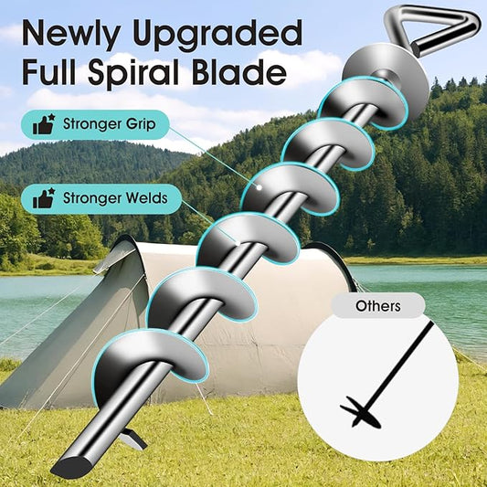 Ground Anchors Screw in, Heavy Duty Ground Trampoline Stakes High Wind Tent Stakes for Tent, Trampoline, Gazebo, Carport, Trap Anchor, Canopies, Swing Set