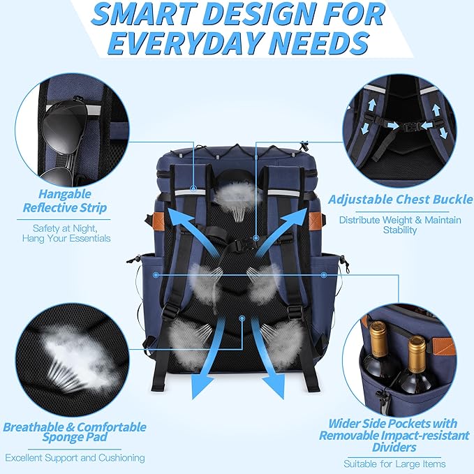 Cooler Backpack with Insulated Waterproof Cover(Extra), 42 Cans Backpack Coolers Insulated Leak Proof, Large Soft Cooler Bag, Portable ice Chest Backpack for Camping Picnic Beach