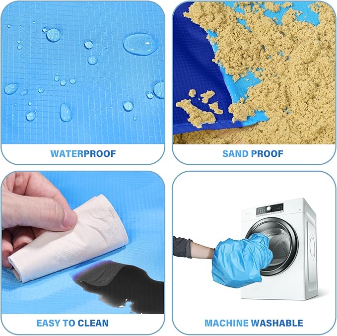 BYDOLL Beach Blanket Waterproof Sandproof Large 78''×81''/10'×9' Sand Free Oversized Sandless Picnic Mat Water Proof Packable Lightweight Blanket for Beach Camping Hiking Travel