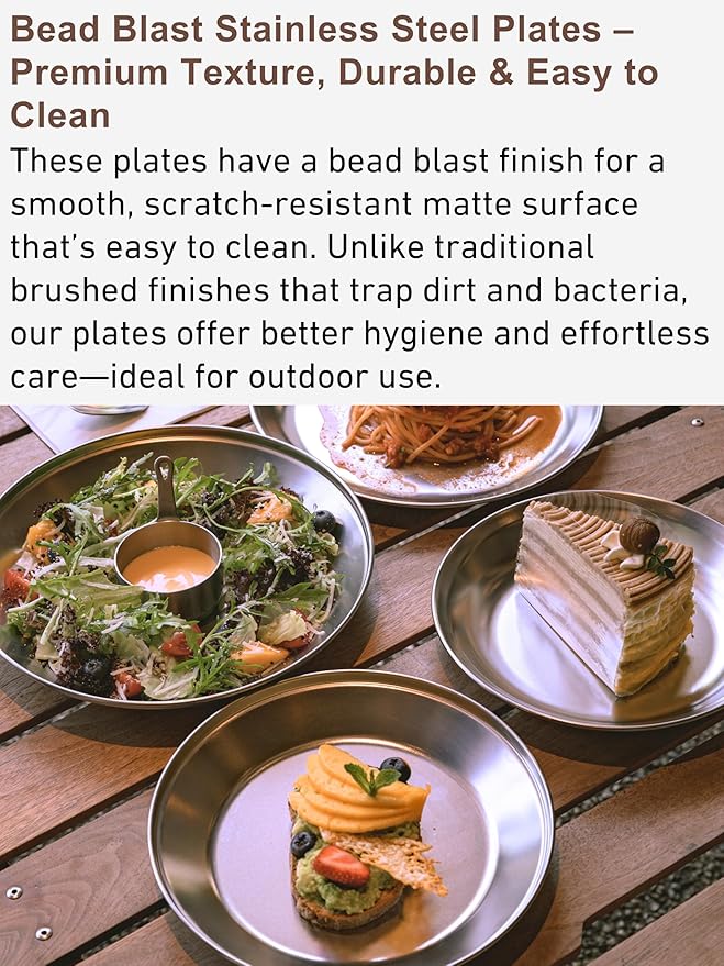 CAMPINGMOON Camping Mess Kit 4 Pack Tableware with Plates Bowls Dishes Stainless Steel Dishwasher Safe Kitchenware S395-1S