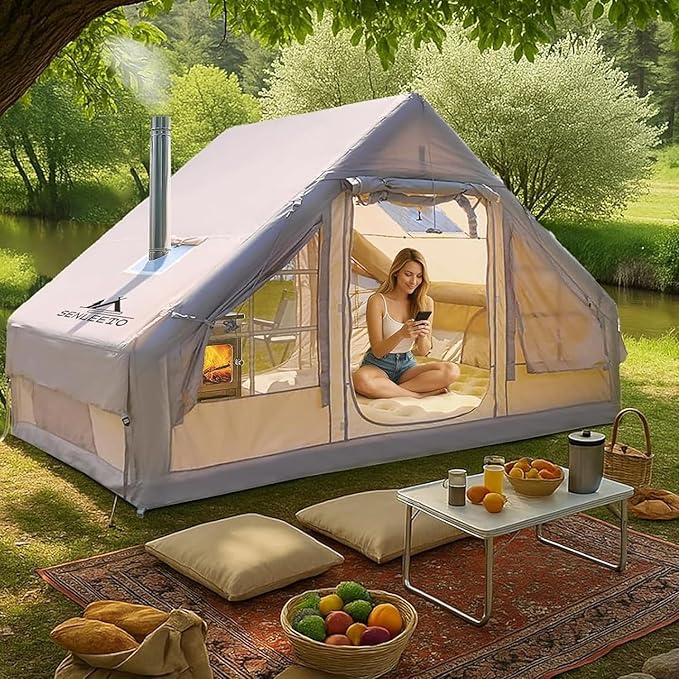 Inflatable Tents for Camping, Large Inflatable Camping Tent with Hand Pump, Easy Setup Tents for 4-6 People, Portable Glamping Tent
