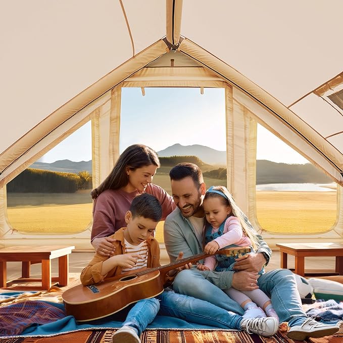 Inflatable Tents for Camping, Large Blow Up Tent with Hand Pump, Easy Setup InflatableTent 4 Season Tent, Waterproof Oxford Air Glamping Tents for Camping Adult 4/6/8/10/12 Person