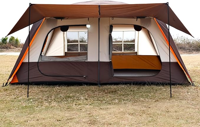 KTT Large Tent 6-8-10-12 Person,Family Cabin Tents,2 Rooms,2 Doors and 4 Windows with Mesh,Straight Wall,Waterproof,Double Layer,Big Tents for Outdoor,Picnic,Camping,Family Gathering