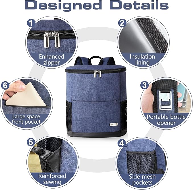 Insulated Cooler Backpack Outdoor - Leak Proof Backpack Cooler 30 Cans, Waterproof Lightweight Cooler Bag for 12h Hot/Cold Retention - Soft Cooler for Travel, Camping, Beach, Lunch