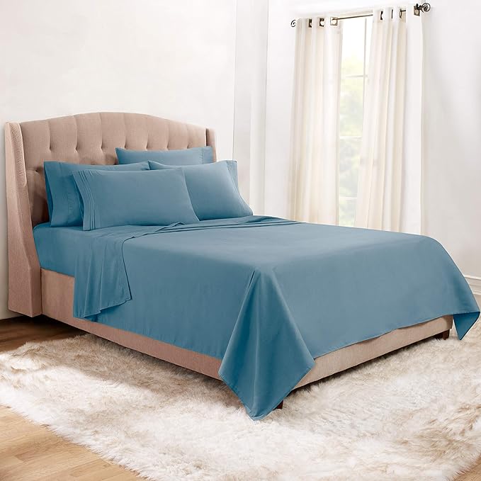 Clara Clark King Sheets, 6 Piece Set - Hotel Luxury Sheets for King Size Bed, Super Soft Bedding Set, King Size, Blue Heaven