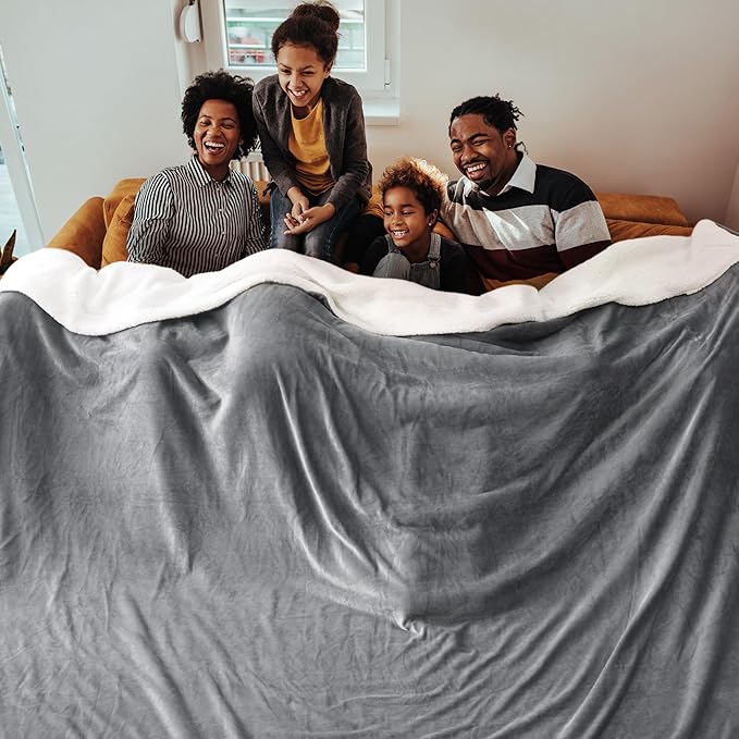 Bedsure GentleSoft Sherpa Fleece Oversized Cal King Blankets for Bed - Thick and Warm, Soft Fuzzy Plush Large Blanket for Winter, Grey, 112x98 Inches