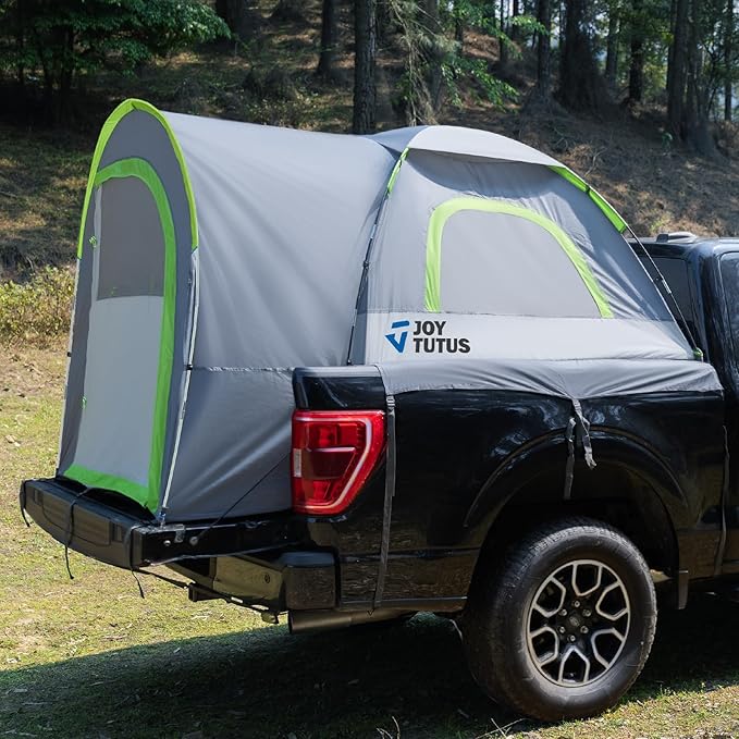 JOYTUTUS Truck Tent with Rainfly 6.0Ft, Straight Spacious Truck Bed Tent with Sky View Mesh, Waterproof PU2000mm Double Layer for 2 Person, Gray Green