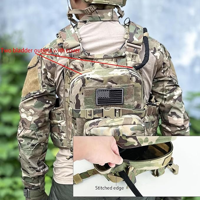 Tactical Mini Molle Hydration Pack,Molle Hydration Carrier with IFAK Pouch&US Flag&Med Patch,Hydropack for 2L Water Bladder