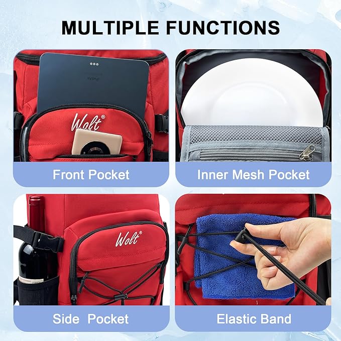 WOLT Cooler Backpack,24 Cans Insulated Backpack Cooler Leakproof,Lightweight Soft Cooler Bag,Camping Cooler,Large Capacity Beach Cooler,Waterproof Travel Cooler Lunch Backpack for Hiking