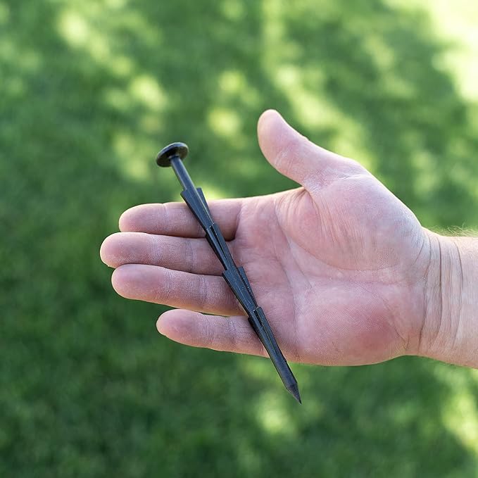 Mighty-Spikes™ Garden Stakes 100-Pack Black – 6" Super Strong, Rust & Break Resistant – Made in USA, Patented Design for Landscaping, Turf, Tarps, Tents & Camping – Reusable & Eco-Friendly