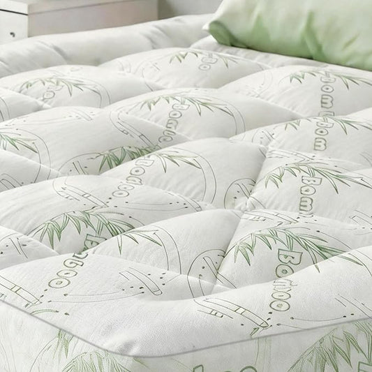Bamboo Mattress Topper King Size with Deep Pocket 1700 GSM Fill Cooling Shredded Memory Foam Mattress Pad Rayon Derived from Bamboo, Ideal for Side Sleepers, Back Pain, Hot Sleepers