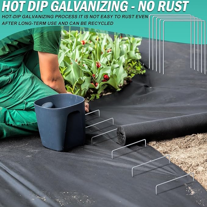 80 Pack Heavy Duty Wide Landscape Staples, 7 Gauge Galvanized Steel Turf Stakes Garden Stakes Bulk, U Type Anchor for Grass, Securing Weed Barrier Fabric, Pipes, Sod (8"x6")