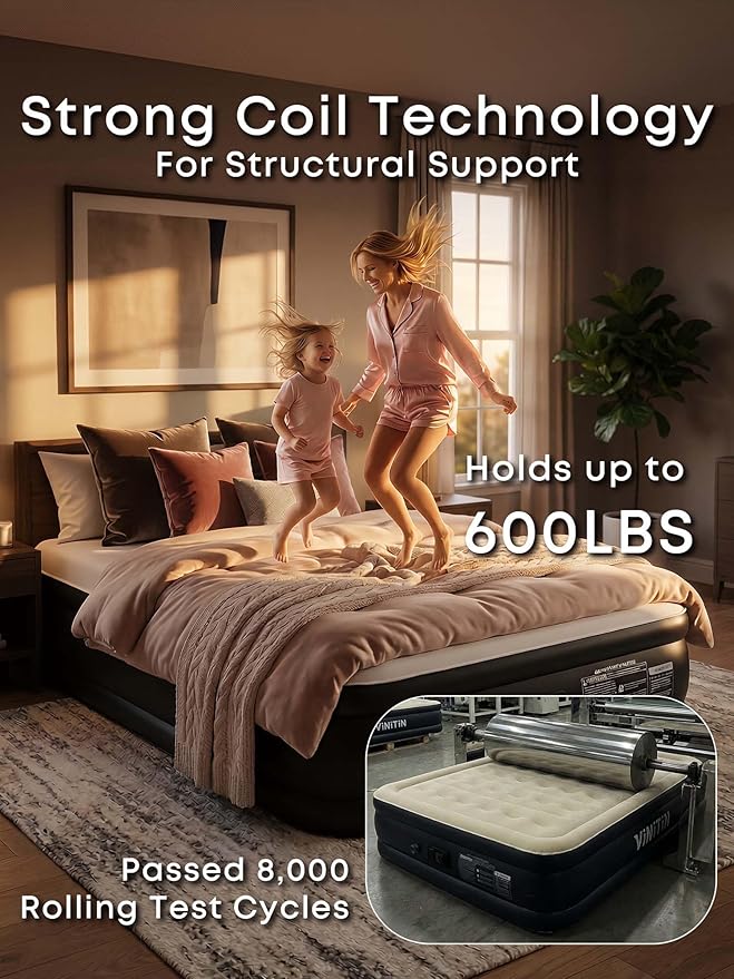 Air Mattress Queen with Built in Pump, 18" Elevated Inflatable Blow Up Mattress with Self-Inflation/Deflation, Soft Flocked Top Air Bed for Guest, Home,Camping, 80x60x18in, Charcoal Black