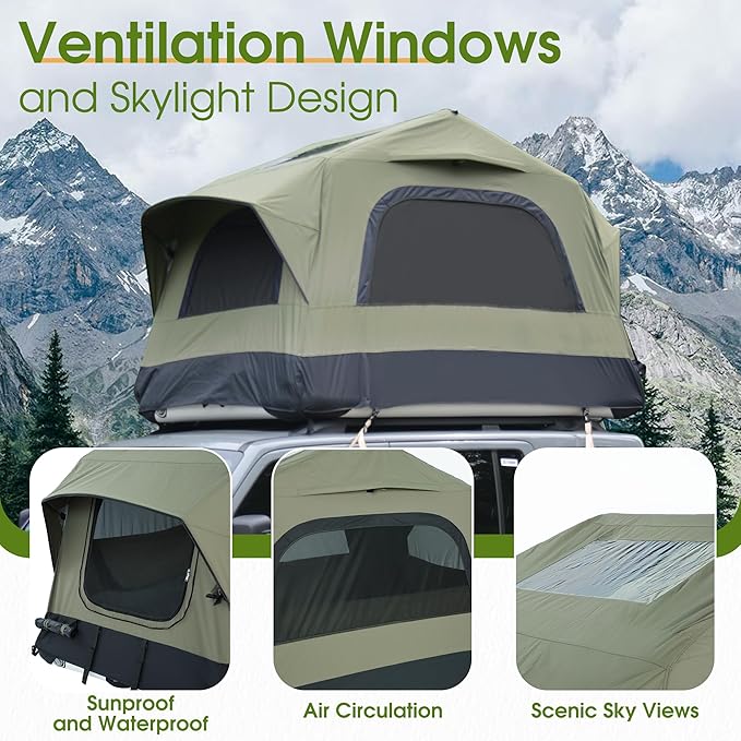 HOMEFUN Inflatable Rooftop Tent for Car Truck, 2 Person Roof Tent with Waterproof 300D Fabric, Windproof Design for Overlanding and Outdoor Adventure,Easy to Set Up