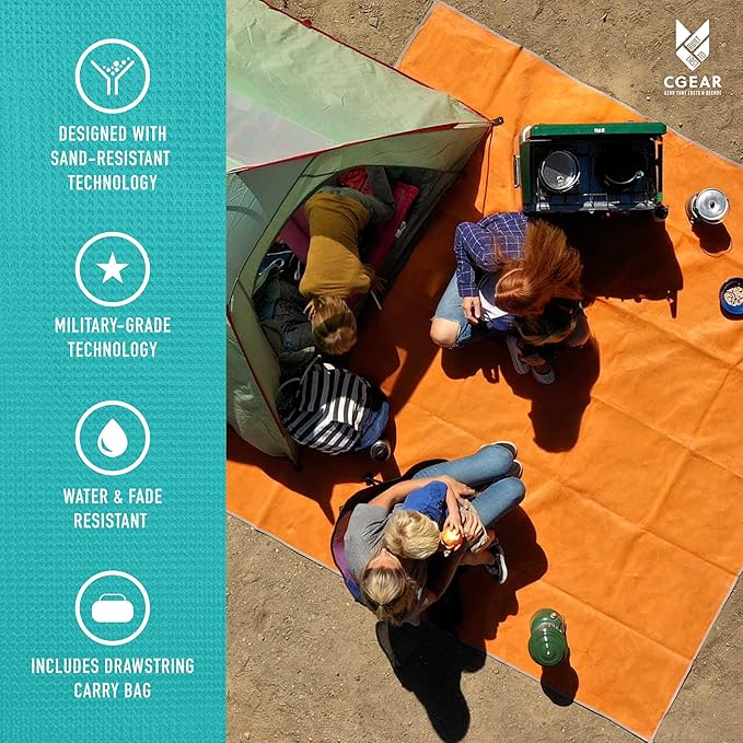 CGEAR Original Sand-Free Outdoor Rug Camping Mat - Water-Resistant & Anti-Fade Material - Military-Grade - Reversible Design - Area Rug for Beach, RV, & Picnics - Travel Bag
