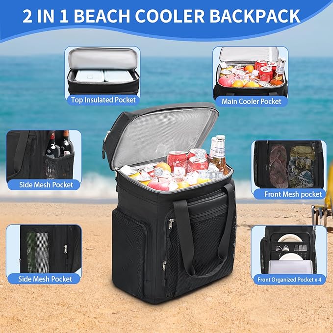 Estarer Beach Cooler Backpack Large, 42 Can Insulated Backpack for Men & Women, Soft Leakproof Cooler Bag for Beach/Camping/Hiking/Picnic/Travel