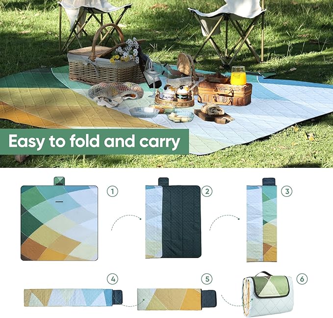 Picnic Blanket Waterproof Extra Large 79"x79" 210D Oxford Outdoor Blanket for Grass Portable Sand Proof Beach Blanket for 6-8 Adults (Nature Palette)