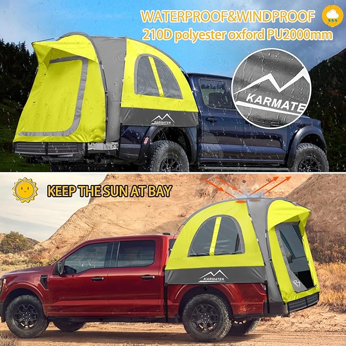 Pickup Truck Tent, Waterproof PU2000mm for Camping 5.5-6 Ft Bed,2-Person Sleeping with Double Layer Design Windows, Portable Overland Tent Expandable Triangle Sunshade Awning