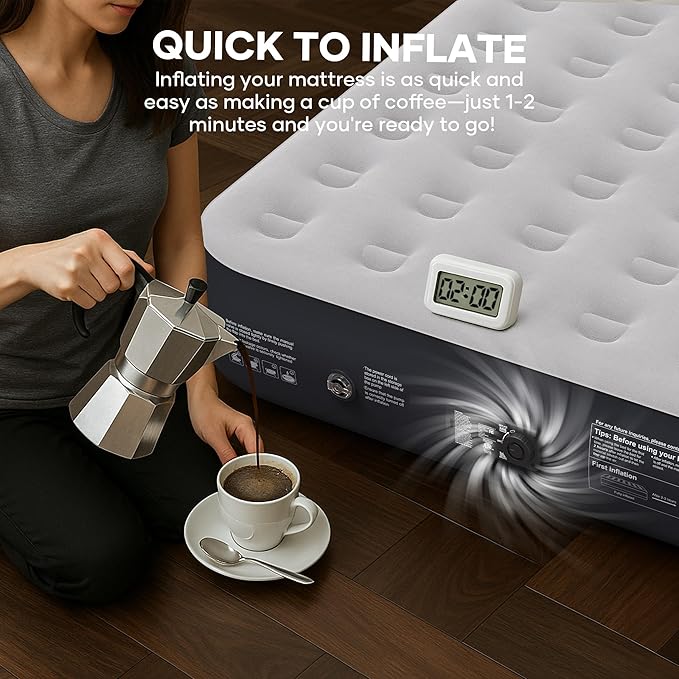 InnoTruth Camping Air Mattress, Full Size with Built in Pump, Inflatable Mattress Blow up Mattress, Family Choice Award Winner-13 Colchones Inflables Foldable Air Bed for Guest & Home, Grey