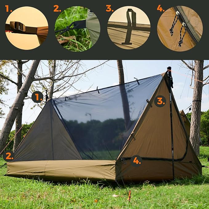 onewind Mesh Tent for 2 Person, 2 Openings Inner Tent for Tarp Ultralight Trekking Pole Tent Tarp Backpacking Netting Tent with Waterproof Bathtub Floor, No Trekking Pole Included