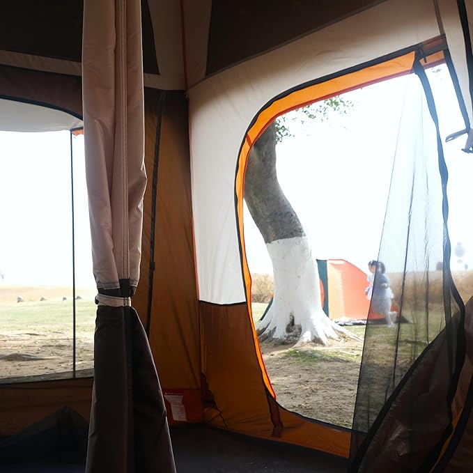KTT Extra Large Tent 6-10-12-14 Person(Style-B),Family Cabin Tents,2 Rooms,3 Doors and 3 Windows with Mesh,Straight Wall,Waterproof,Double Layer,Big Tent for Outdoor,Picnic,Camping,Family Gathering