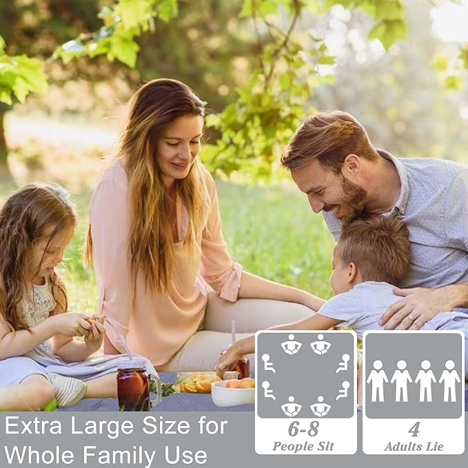 Waterproof Picnic Blanket 80 * 80 in Portable with Carry Strap for Beach Mat or Family Outdoor Camping Party, Park Blanket for Grass Park, Hiking, Travel