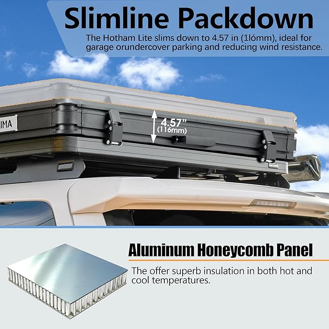Aluminium Roof Top Tent,with Tri-Color LED Strip Light & 1.97" Thick Memory Foam Mattress,for Car Jeep SUV Truck Camping,2-3 People